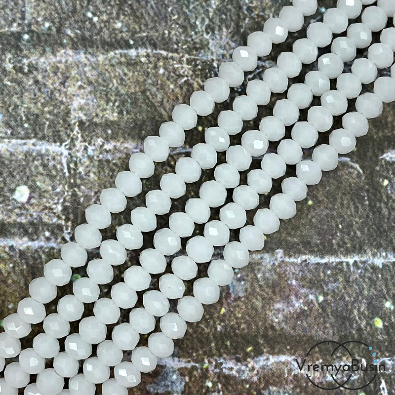 Бусины-рондели из граненого стекла, цв.   матовый белый, 6 мм   (нить, ок. 85  шт.)