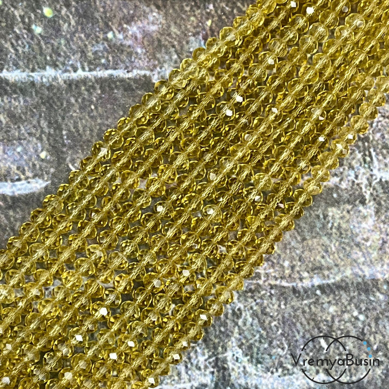 Бусины-рондели из граненого стекла, 3х4 мм, цв. медовый (нить, ок. 130 шт.)