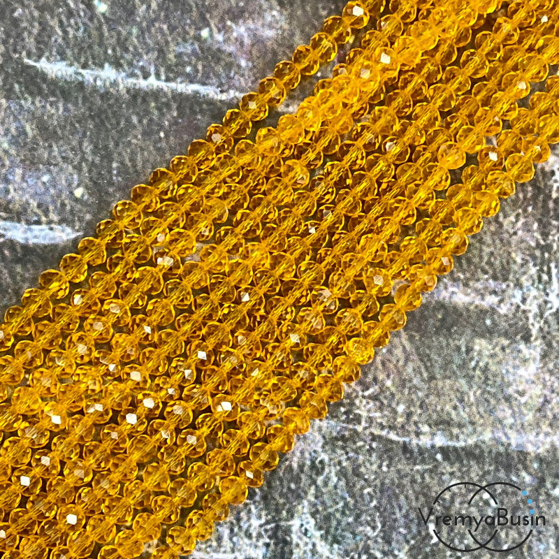 Бусины-рондели из граненого стекла, 3х4 мм, цв. оранжевый (нить, ок. 130 шт.)