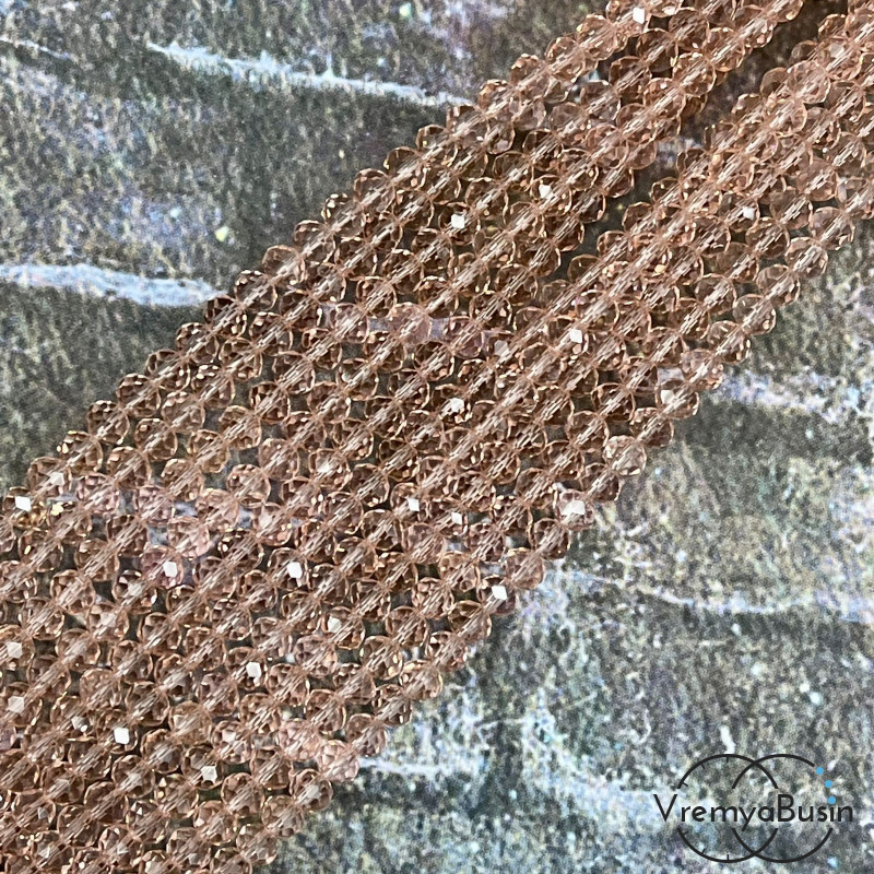 Бусины-рондели из граненого стекла, 3х4 мм, цв. персиковый (нить, ок. 130 шт.)