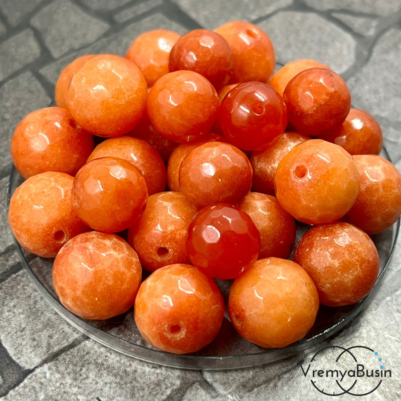 Агат тонированный оранжевый, шарик граненый 8-10-12 мм (1 шт.)