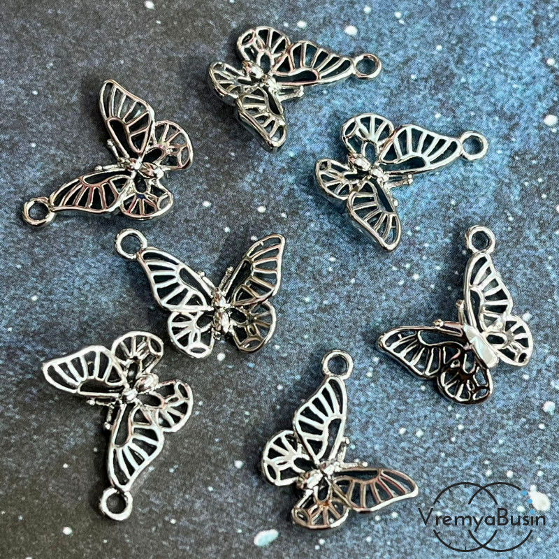 Подвеска из латуни с родиевым покрытием, "Бабочка" 13х15 мм (1 шт.)