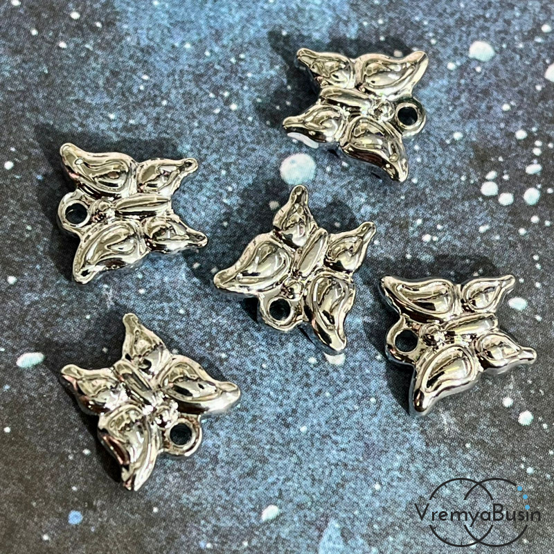 Подвеска из латуни с родиевым покрытием, "Бабочка" 11х10 мм  (1 шт.)