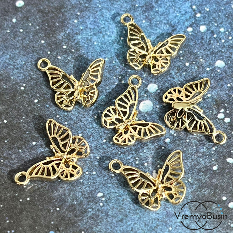 Подвеска из латуни с позолотой, "Бабочка" 13х15 мм (1 шт.)