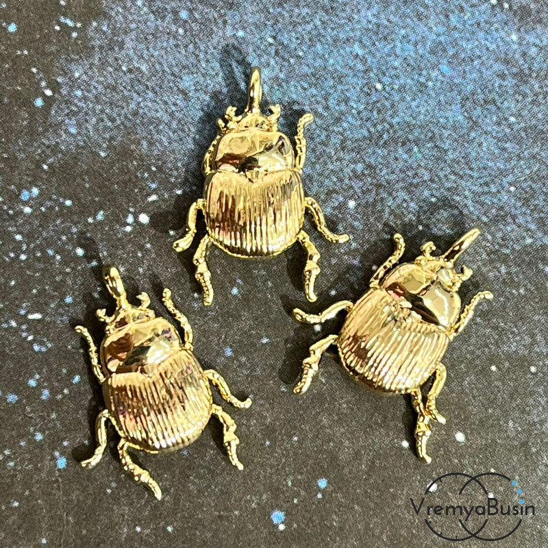 Подвеска из латуни с позолотой, "Жук" 12х16 мм  (1 шт.)