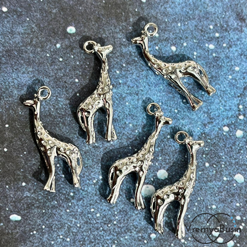 Подвеска из латуни с родиевым покрытием, "Жираф" 8х21 мм  (1 шт.)