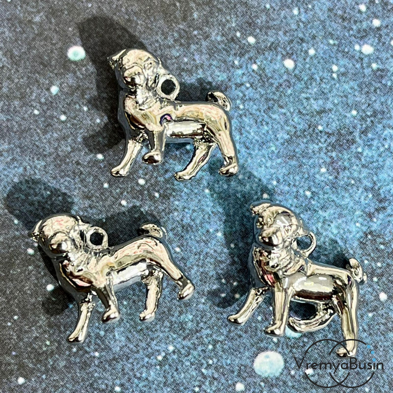 Подвеска из латуни с родиевым покрытием, "Собака" 11х14 мм  (1 шт.)