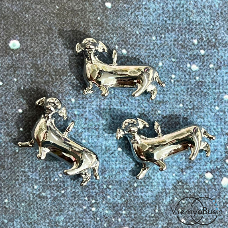 Подвеска из латуни с родиевым покрытием, "Такса" 10х13 мм  (1 шт.)