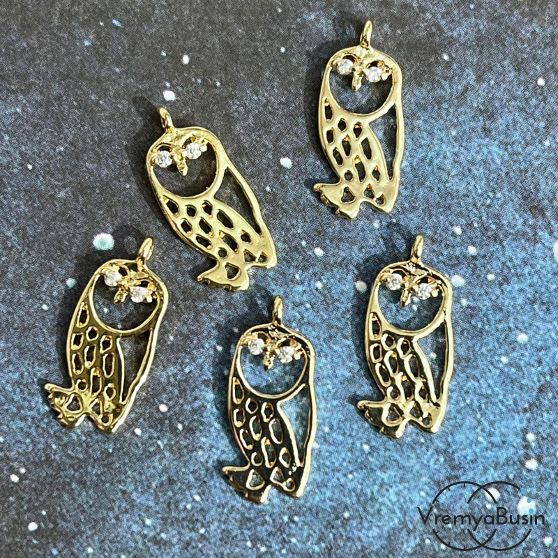 Подвеска из латуни с позолотой, "Сова" 7х16 мм  (1 шт.)