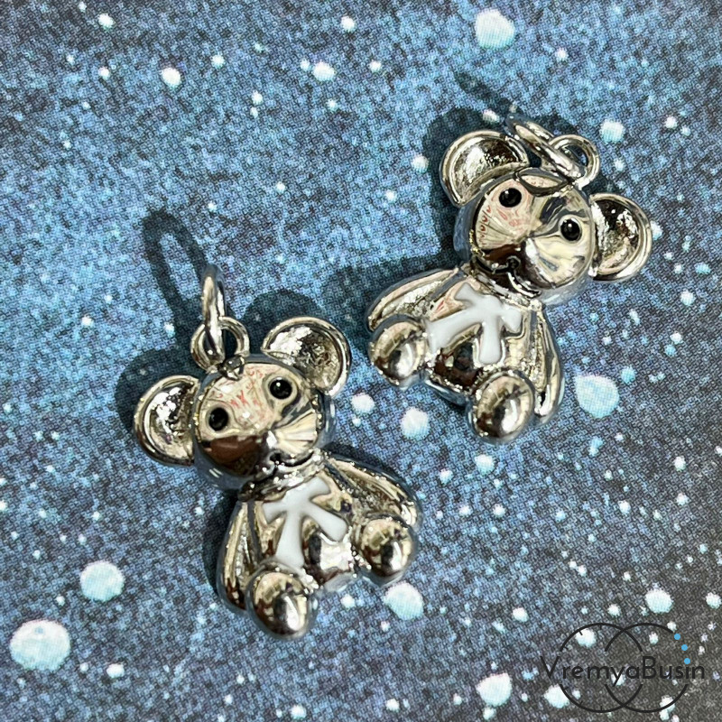 Подвеска из латуни с родиевым покрытием, "Мышка с бантиком" 12х18 мм (1 шт.) 