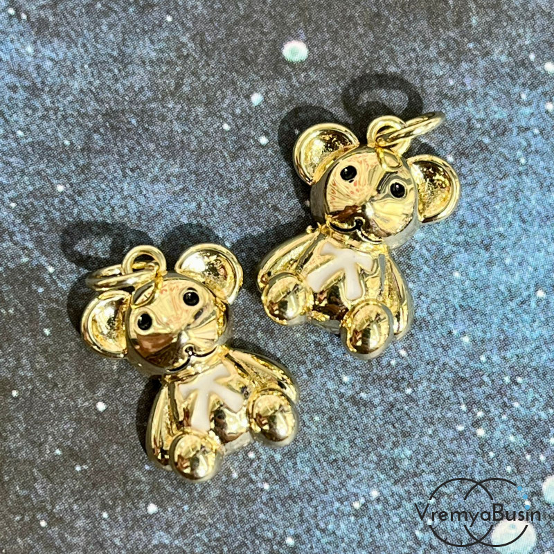 Подвеска из латуни с позолотой, "Мышка с бантиком" 12х18 мм (1 шт.) 