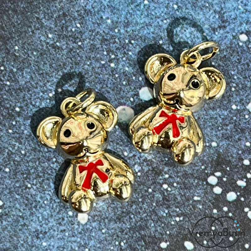 Подвеска из латуни с позолотой, "Мышка с бантиком" 12х18 мм (1 шт.)