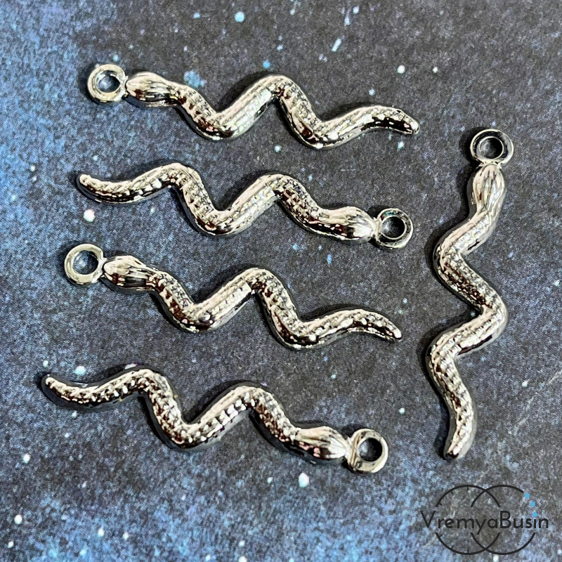 Подвеска из латуни с родиевым покрытием, "Змея" 6х28 мм (1 шт.)