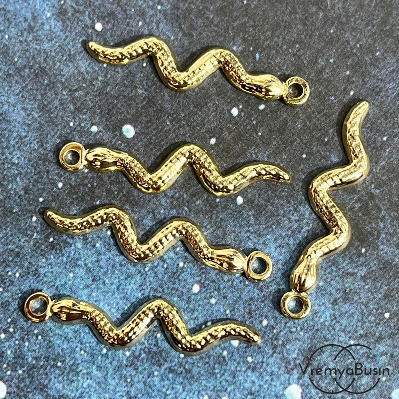Подвеска из латуни с позолотой, "Змея" 6х28 мм  (1 шт.)