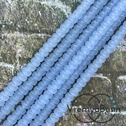 Бусины рондели из гладкого стекла, 4х6 мм, цв. голубой (нить, ок. 95 шт.)