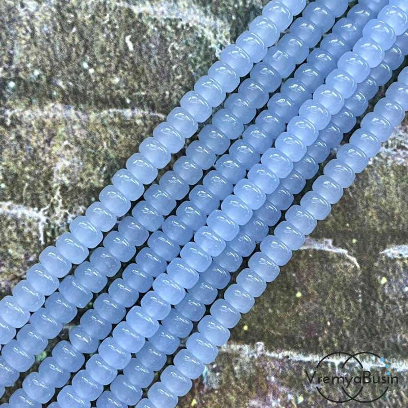 Бусины рондели из гладкого стекла, 4х6 мм, цв. голубой (нить, ок. 95 шт.)