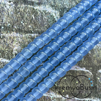 Бусины рондели из гладкого стекла, 6х8 мм, цв. голубой (нить, ок. 65 шт.)