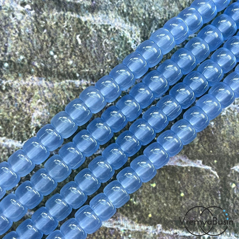 Бусины рондели из гладкого стекла, 6х8 мм, цв. голубой (нить, ок. 65 шт.)