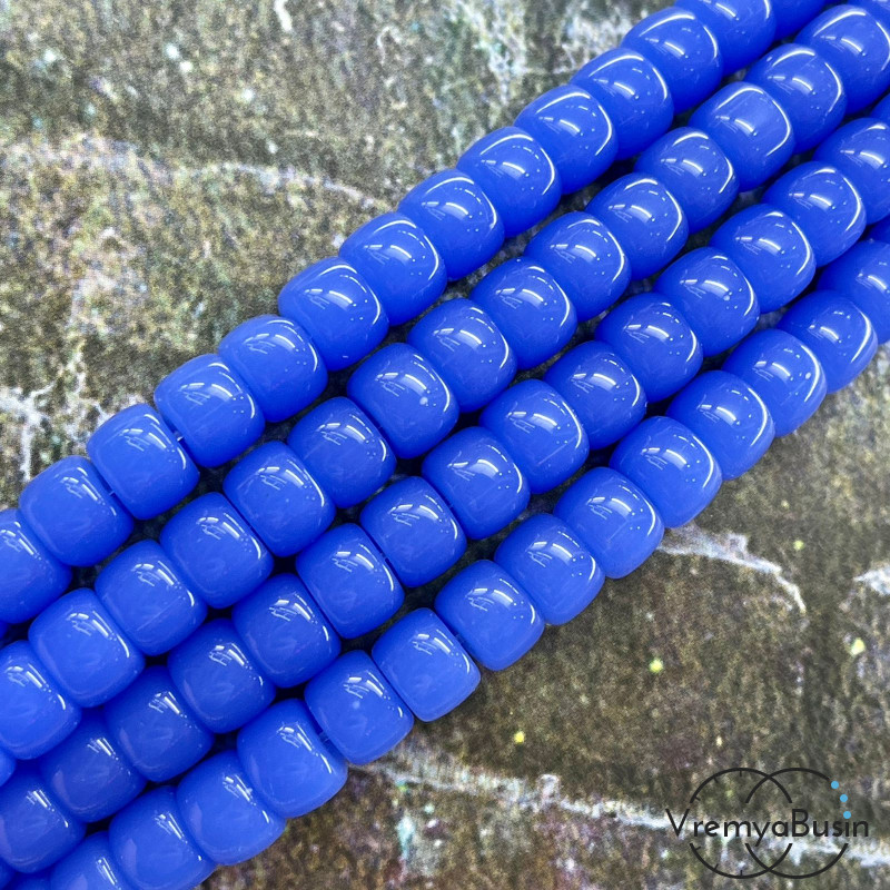 Бусины рондели из гладкого стекла, 6х8 мм, цв. синий (нить, ок. 65 шт.)