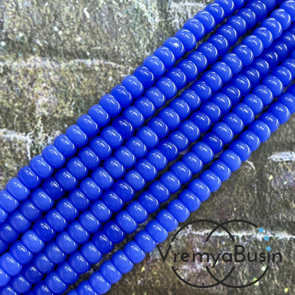 Бусины рондели из гладкого стекла, 4х6 мм, цв. синий (нить, ок. 95 шт.)