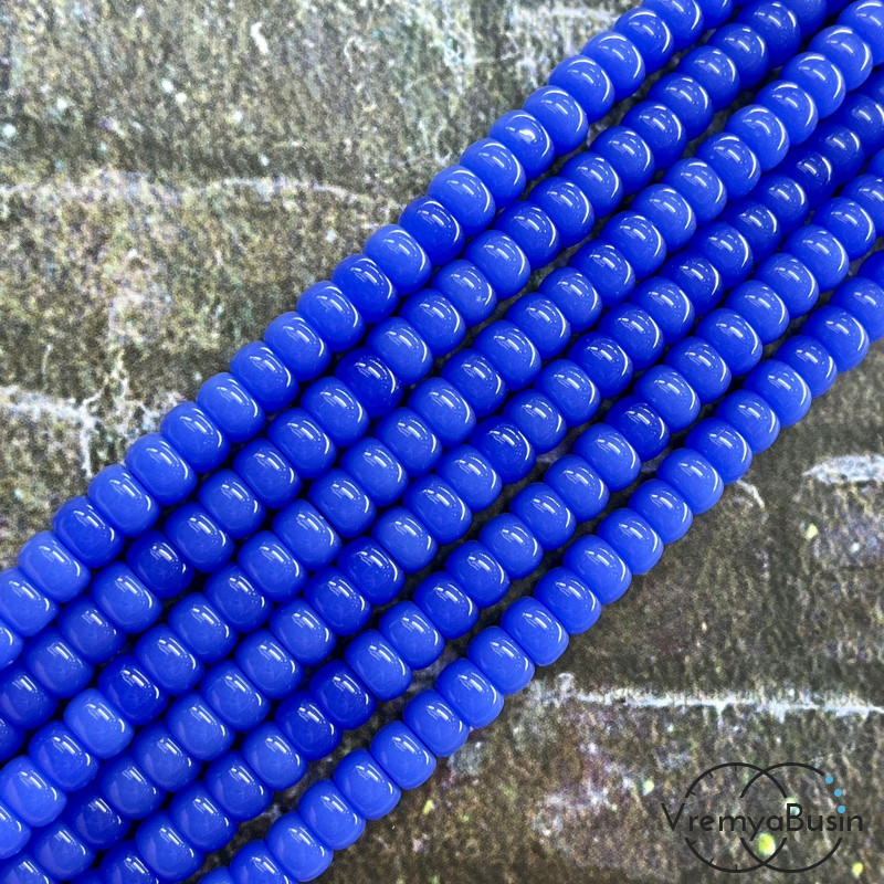 Бусины рондели из гладкого стекла, 4х6 мм, цв. синий (нить, ок. 95 шт.)