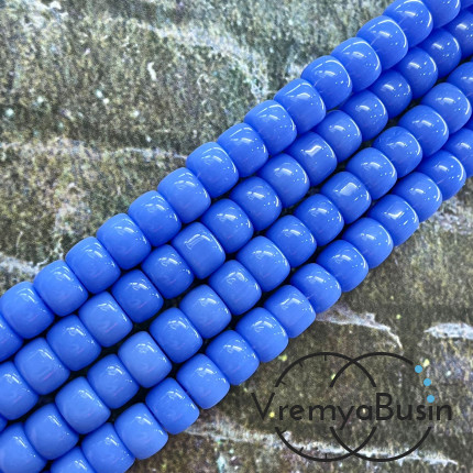 Бусины рондели из гладкого стекла, 6х8 мм, цв. голубой  (нить, ок. 65 шт.)