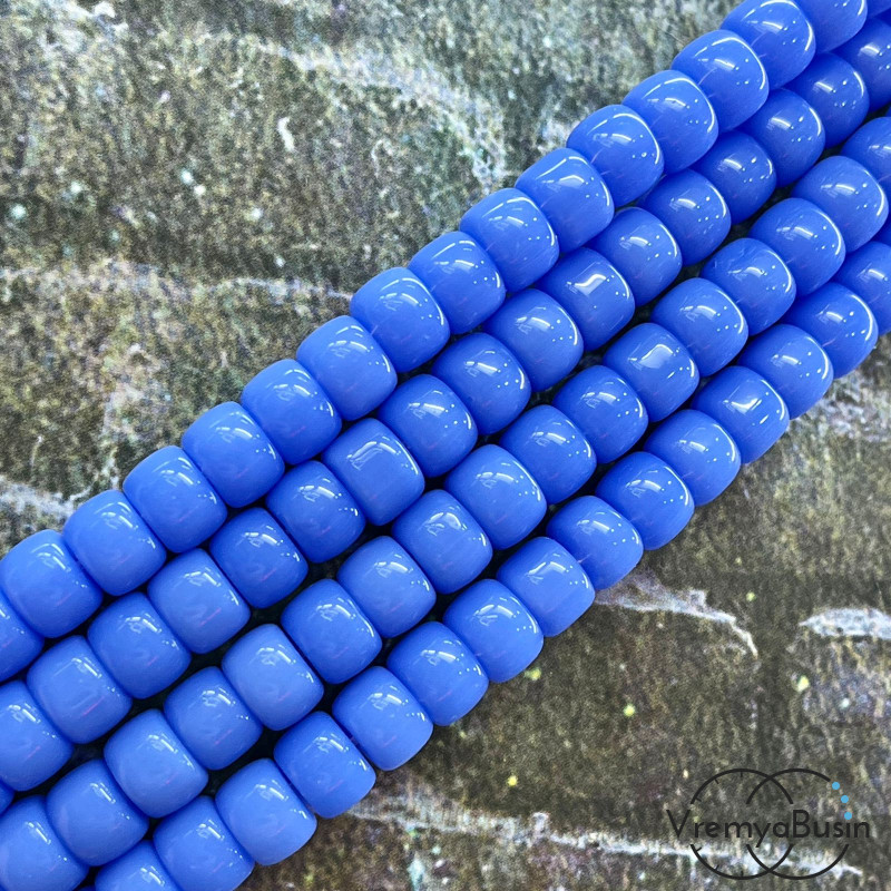 Бусины рондели из гладкого стекла, 6х8 мм, цв. голубой  (нить, ок. 65 шт.)