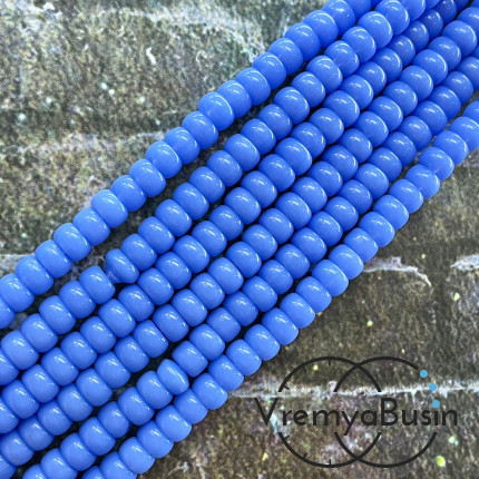 Бусины рондели из гладкого стекла, 4х6 мм, цв. голубой  (нить, ок. 95 шт.)