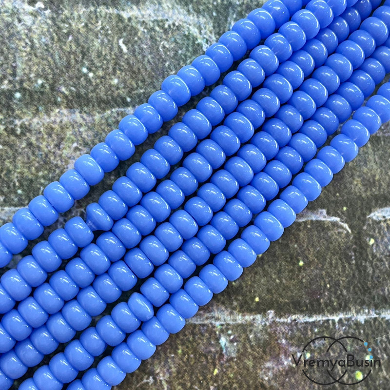 Бусины рондели из гладкого стекла, 4х6 мм, цв. голубой  (нить, ок. 95 шт.)