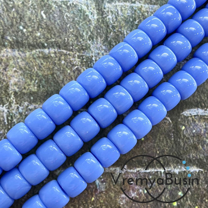Бусины рондели из гладкого стекла, 8х10 мм, цв. голубой  (нить, ок. 45 шт.)
