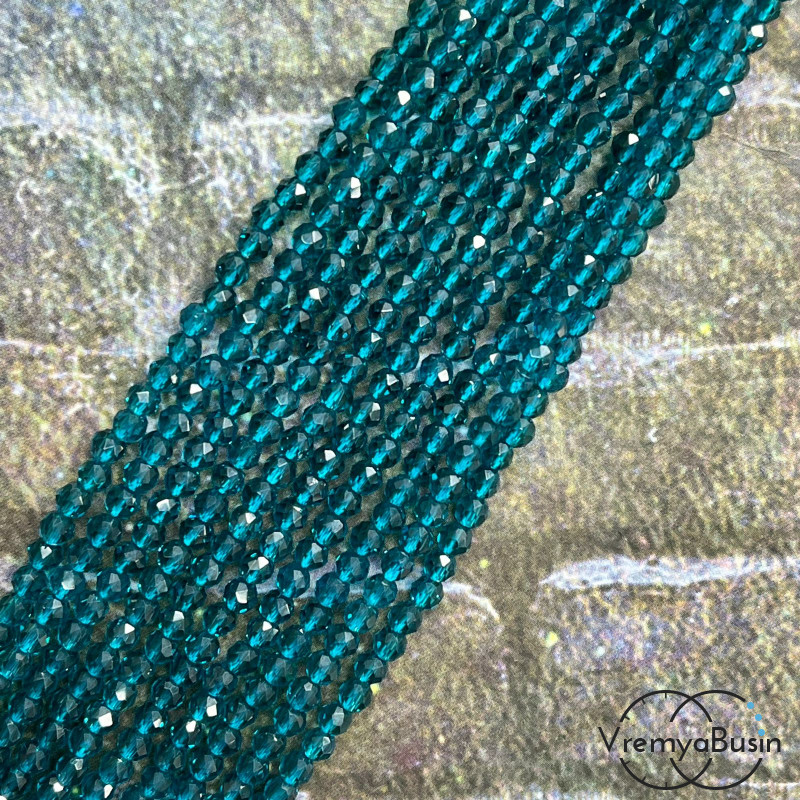 Бусины шарики из стекла с ювелирной огранкой, 3 мм  (нить, ок. 130 шт.)