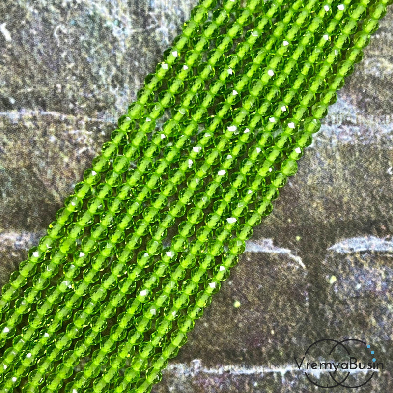 Бусины шарики из стекла с ювелирной огранкой, 3 мм  (нить, ок. 130 шт.)