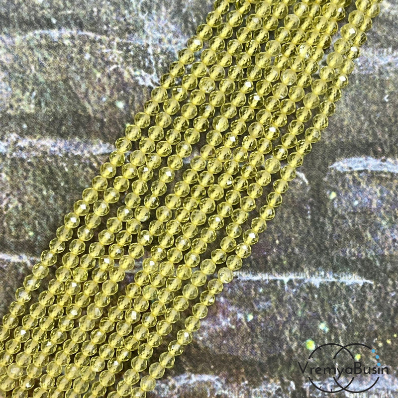 Бусины шарики из стекла с ювелирной огранкой, 3 мм  (нить, ок. 130 шт.)