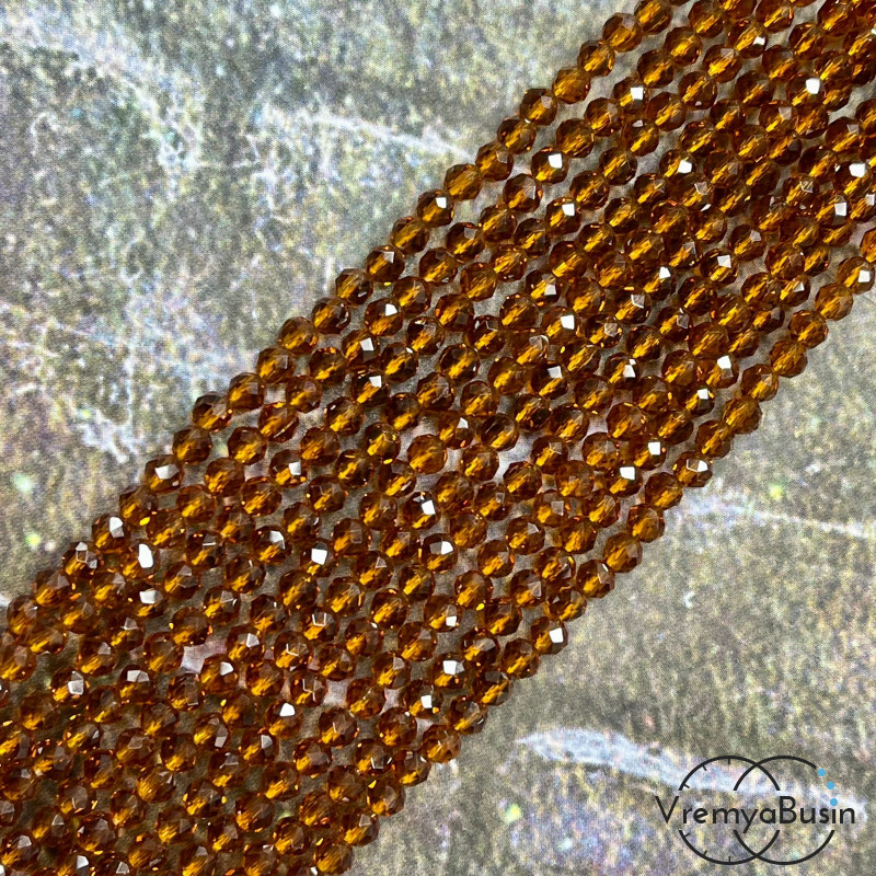 Бусины шарики из стекла с ювелирной огранкой, 3 мм  (нить, ок. 130 шт.)