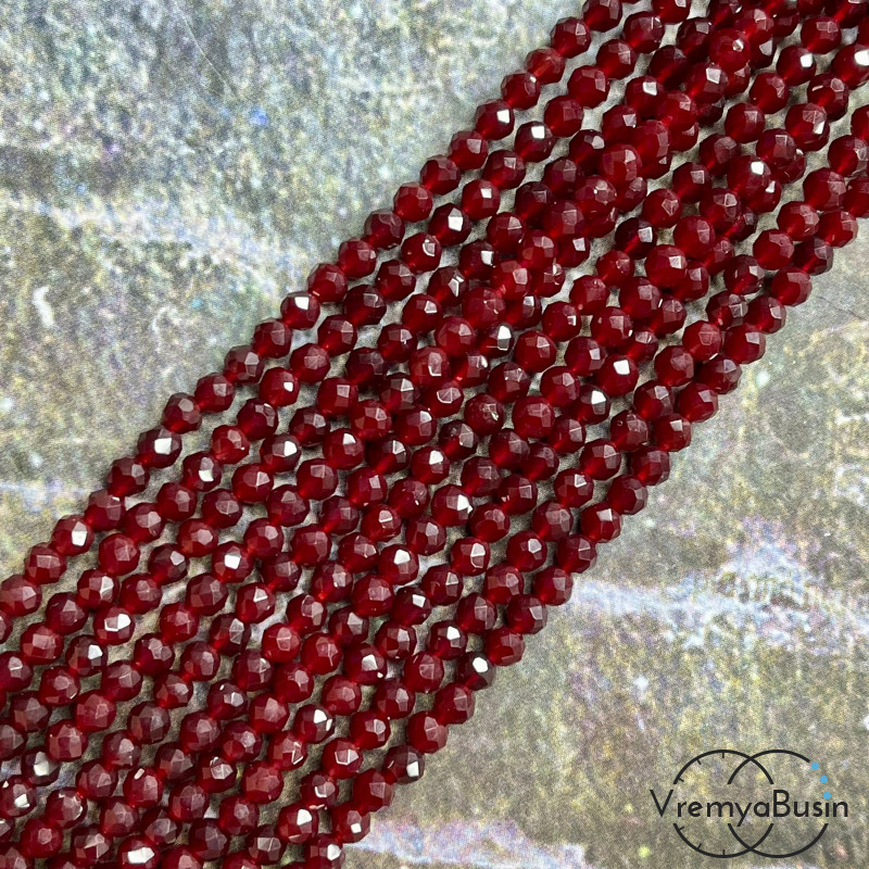 Бусины шарики из стекла с ювелирной огранкой, 3 мм  (нить, ок. 130 шт.)