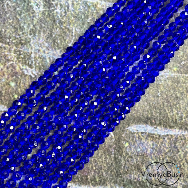 Бусины шарики из стекла с ювелирной огранкой, 3 мм  (нить, ок. 130 шт.)