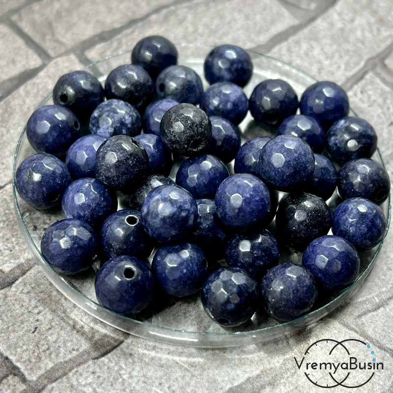 Агат тонированный, шарик граненый 8 мм, цв. темно-синий (1 шт)