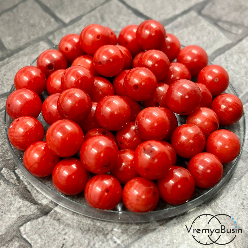 Коралл натуральный, бусина шарик гладкий 8 мм, цв. красный (1 шт.)