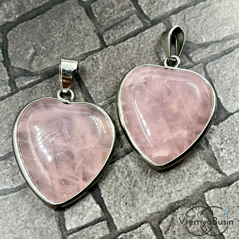 Розовый кварц. Подвеска сердце в металлической оправе, 20 мм цв. серебро (1 шт.)