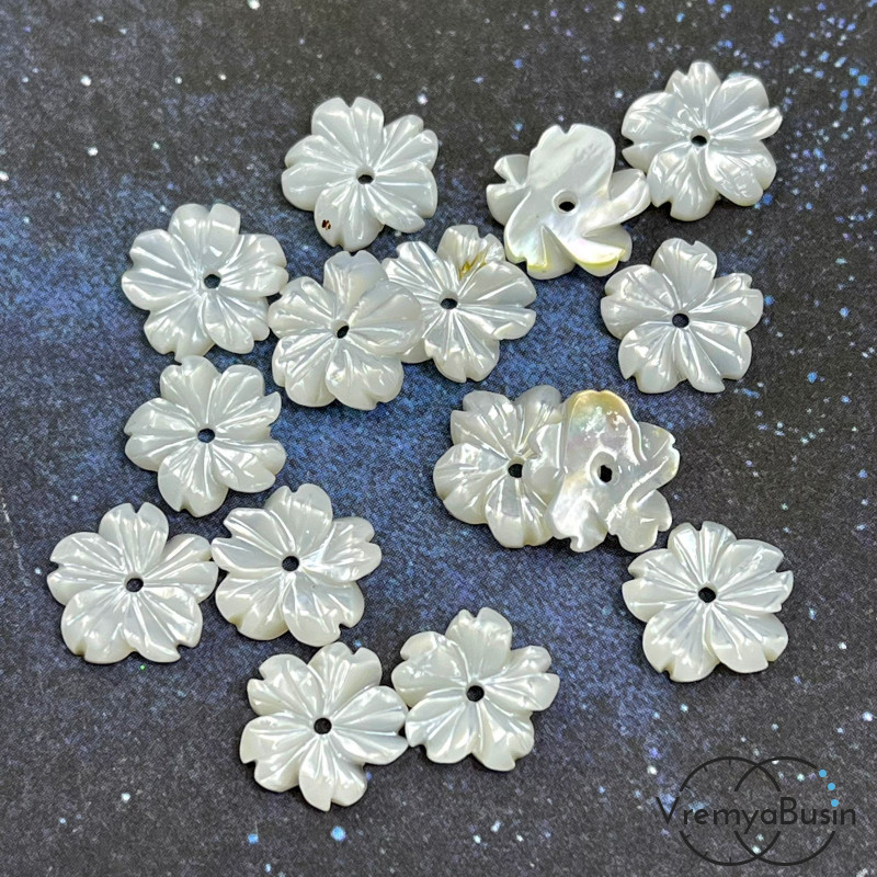 Бусина-цветочек из перламутра, 10 мм, цв. белый (1 шт.)
