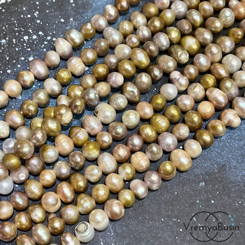 Жемчуг натуральный речной, округлый ок. 7 мм (нить, ок. 60 шт.)