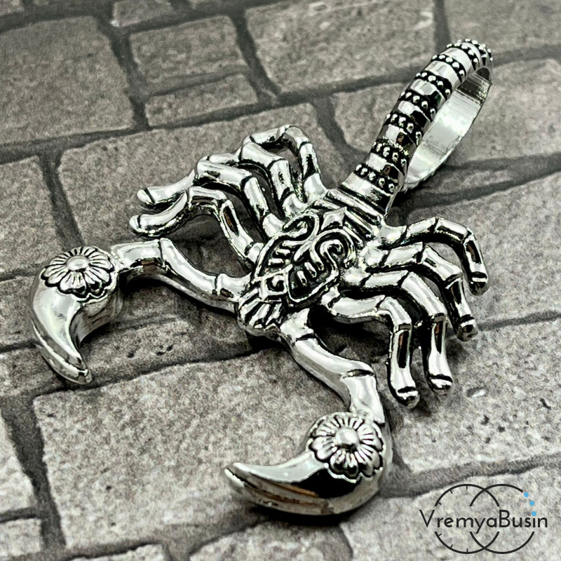 Скорпион, подвеска из металла, 35х50 мм, цв. серебро (1 шт.)