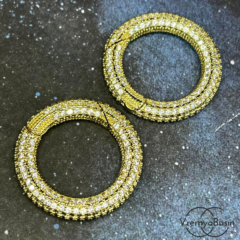 Замок-карабин с фианитами, 25 мм, латунь с позолотой (1 шт.)