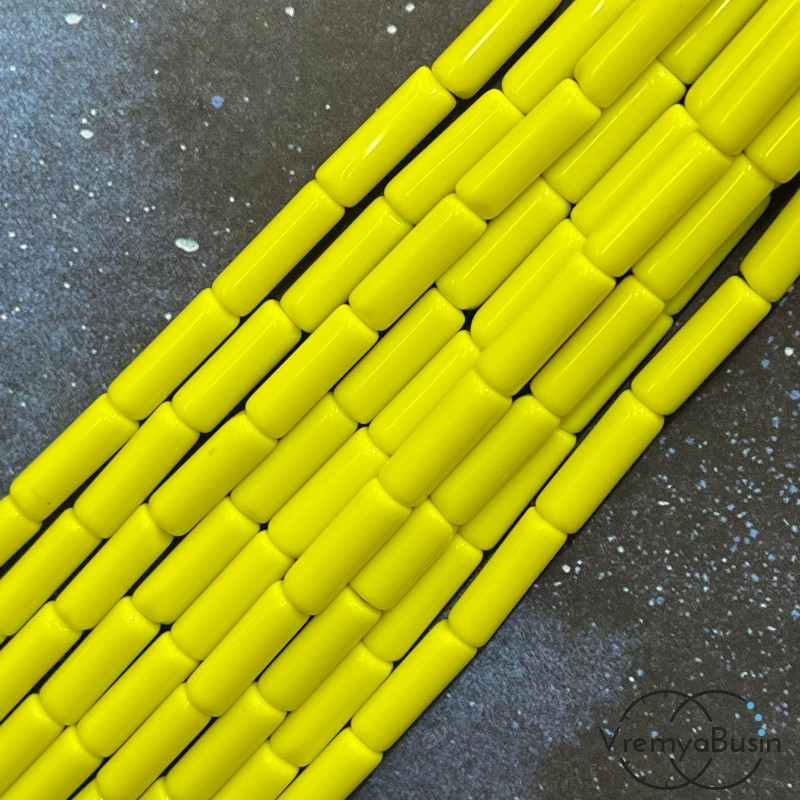 Бусины трубочки из гладкого стекла, 4х14 мм, цв. желтый  (нить, ок. 28  шт.)