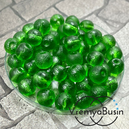 Бусины из стекла "Леденцы", шарик 7х8 мм, цв. зеленый  (1 шт.)