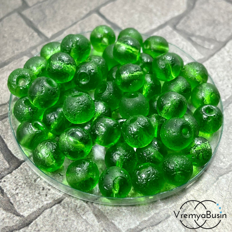 Бусины из стекла "Леденцы", шарик 7х8 мм, цв. зеленый  (1 шт.)