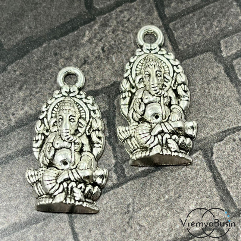 Бог Ганеша. Подвеска металлическая, 14х27 мм, цв. серебро (1 шт.)