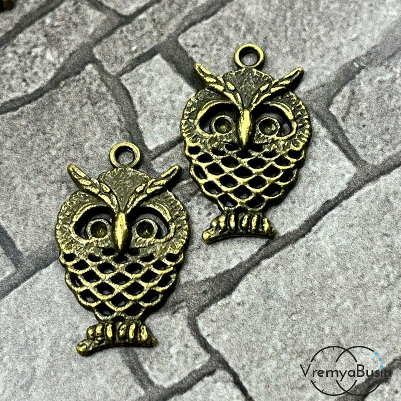 Сова. Подвеска металлическая, 15х25 мм, цв. бронза  (1 шт.)