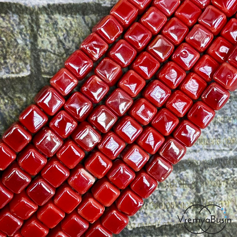 Бусины керамические "Кубик", 6х6 мм (1/2 нити, ок.  25    шт.)