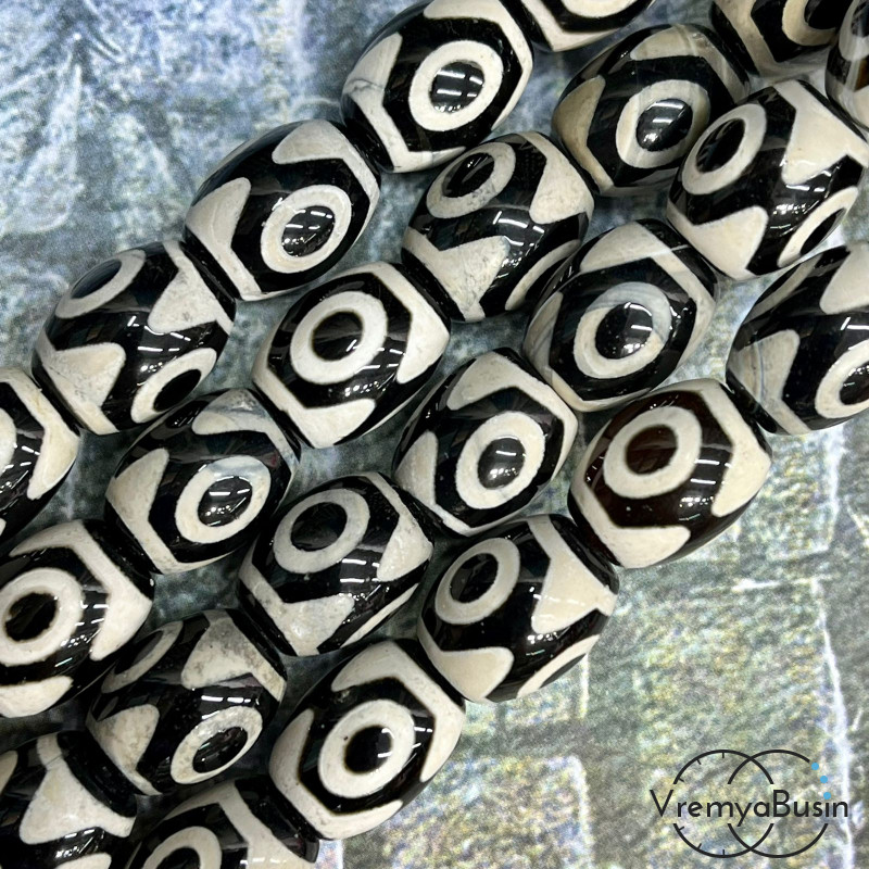 Бусины Дзи из агата, бочонки 12х16 мм (1/2 нити, ок. 9 шт.)